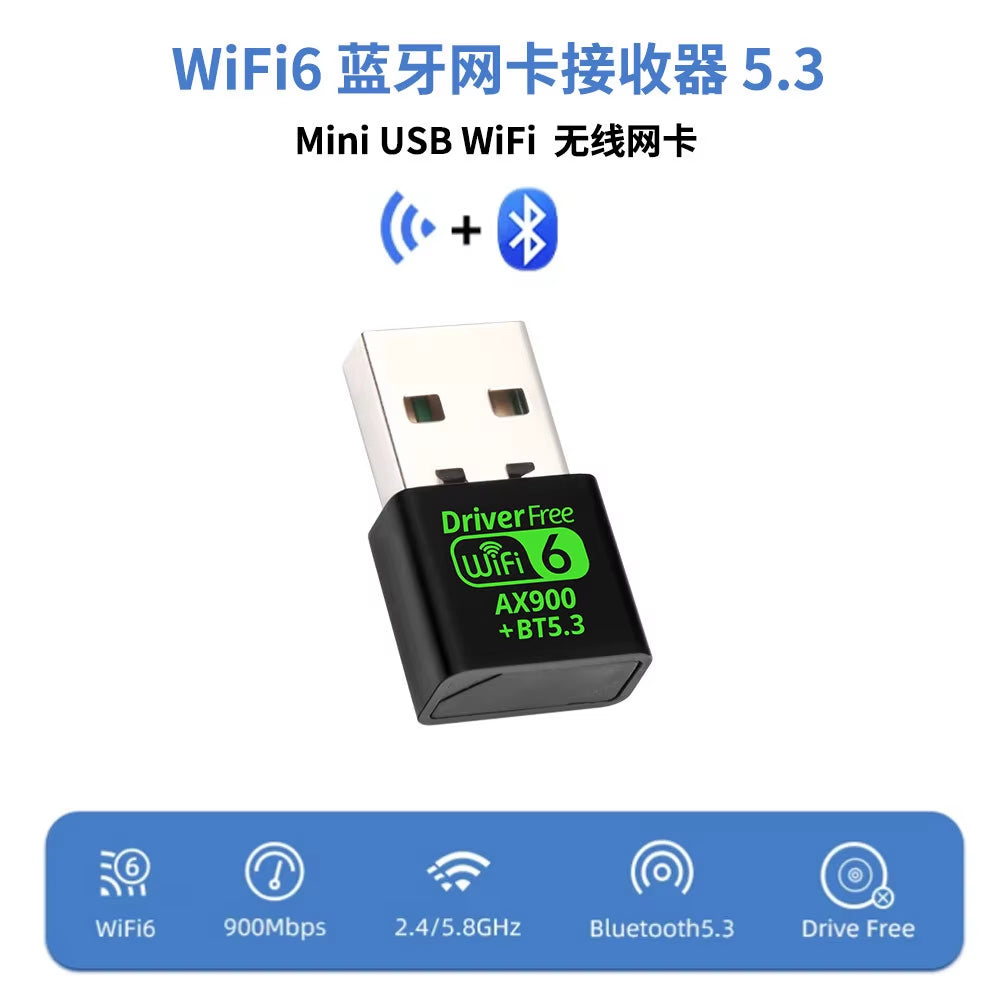 AX900 USB WiFi 6 and Bluetooth 5.3 Dual Band 2-in-1 Adapter - Driver-Free Wireless Network Receiver for 2.4GHz and 5GHz
