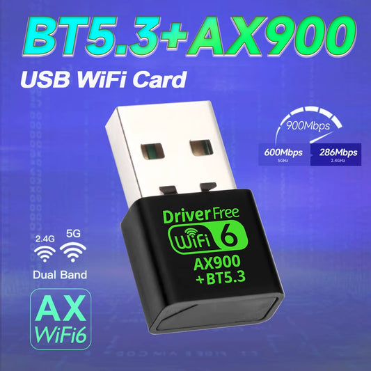 AX900 USB WiFi 6 and Bluetooth 5.3 Dual Band 2-in-1 Adapter - Driver-Free Wireless Network Receiver for 2.4GHz and 5GHz