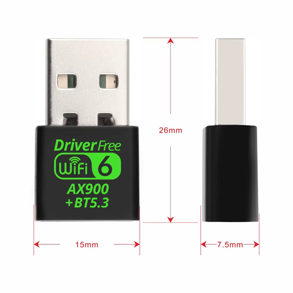 AX900 USB WiFi 6 and Bluetooth 5.3 Dual Band 2-in-1 Adapter - Driver-Free Wireless Network Receiver for 2.4GHz and 5GHz